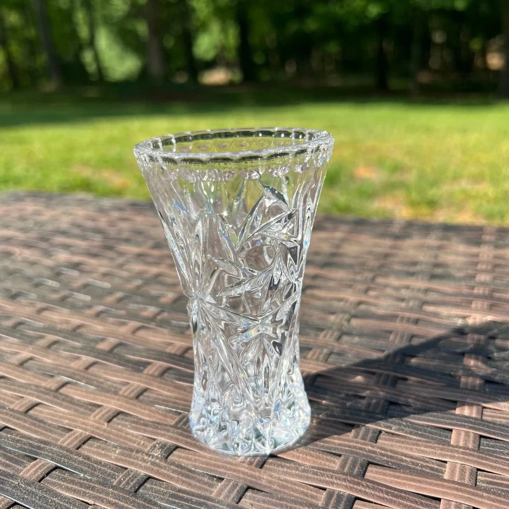 Lenox Lead‎ Crystal Star Pattern Bud Vase Starburst Cut Scalloped Rim 3.5